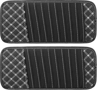 No Brand Juego De 2 Fundas Para Parasol De Coche Con 10 Bolsillos Para Dvd, Color Negro Con L&iacute;nea Blanca
