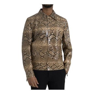 Dolce & Gabbana Python Leren Biker Jack Beige - Heren - Leren en Su&egrave;de Jassen - Veelkleurig - L - Leer - Jassen