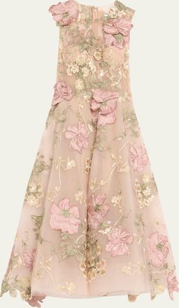Marchesa Floral Embroidered Sleeveless Tea-Length Dress