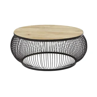 Maisons du monde Mesa de centro redonda de mango macizo y metal negro D.98