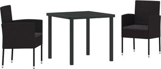 vidaXL Garden Dining Set with Cushion 3 pcs Black Poly Rattan vidaXL