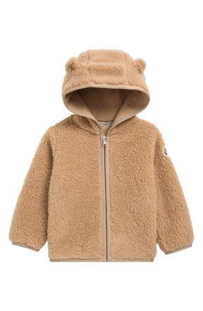 Moncler Kids Fleece Hooded Jacket in Brown at Nordstrom, Size 9-12M