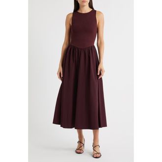 Moon River Sleeveless Mixed Media Fit & Flare Midi Dress in Oxblood at Nordstrom Rack, Size X-Small