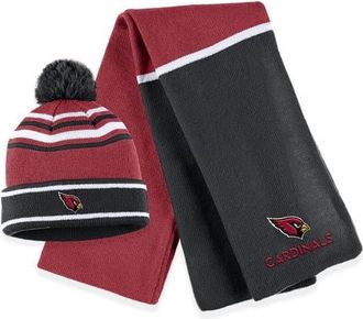 WEAR by Erin Andrews Womens WEAR by Erin Andrews Cardinal Arizona Cardinals Colorblock Cuffed Knit Hat with Pom and Scarf Set at Nordstrom