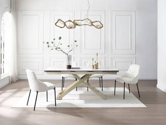 Vente-Unique 6 - 10 Seater Extendable Dining Table In Ceramic, Tempered Glass, and in White