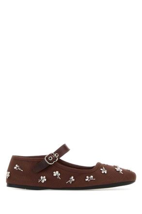 Miu Miu Brown Embellished Ballet Flats