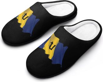 Generic Flag of Barbados Slippers Men Winter Warm Cotton Anti-Slip Indoor Slip-Ons House Shoes