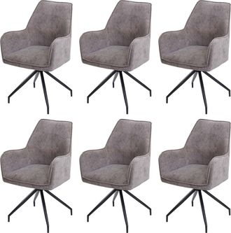 Hhg Juego De 6 Silla De Comedor Hhg-337, Silla De Cocina Silla Tapizada Con Reposabrazos, Tela/textil Metal, Gris Oscuro
