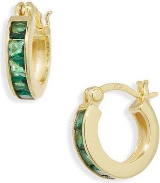 Argento Vivo Princess Cut Green Cubic Zirconia Huggie Hoop Earrings in Gold at Nordstrom Rack