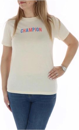 Champion Beige Bedrukt Ronde Hals T-shirt - Dames - T-shirts - Beige - S - Katoen - Tops