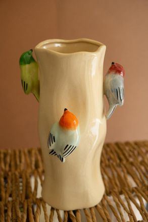 Kalalou Ceramic Log Vase With Colorful Birds
