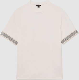 Reiss White Textured Tape-cuff T-shirt, Xxl