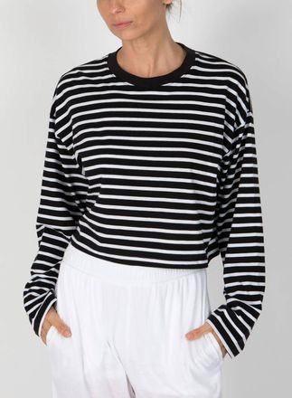 ATM Anthony Thomas Melillo Stripe Long Sleeve Crew Neck Boxy Tee In Black/white