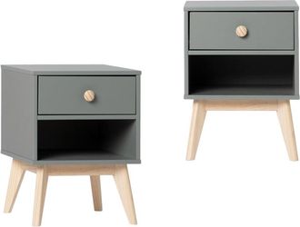 Klast Pack 2 mesitas de noche efecto madera verde antracita 40 x 53 cm