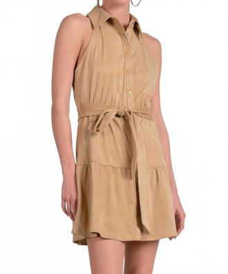 Elan Faux Suede Halter Mini Dress In Sand