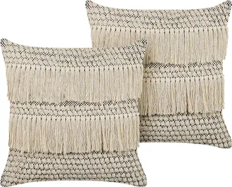 Beliani Conjunto De 2 Cojines De Algod&oacute;n Beige Negro 45 X 45 Cm Borlas Accesorio Iresine