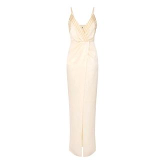 Elisabetta Franchi Gowns, female, Yellow, Size: XS Slim-fit satin evening dress