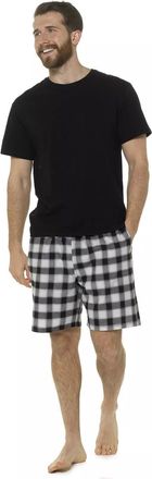 Generic Foxbury Mens Cotton Short Sleeve T-Shirt And Checked Shorts PJ Set (UK, Alpha, M, Regular, Regular, Black)