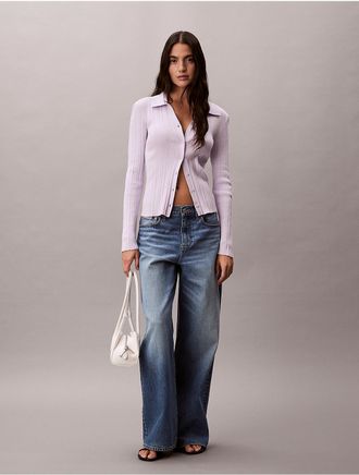 Calvin Klein Jeans Calvin Klein Womens Smooth Cotton Rib Polo Cardigan - Purple - XL