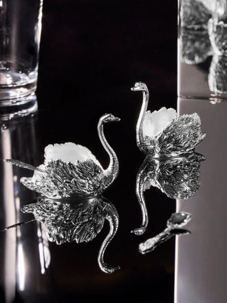 Pampaloni Swan Silver-Plated Salt and Pepper Pots with Spoons (Set of 2)