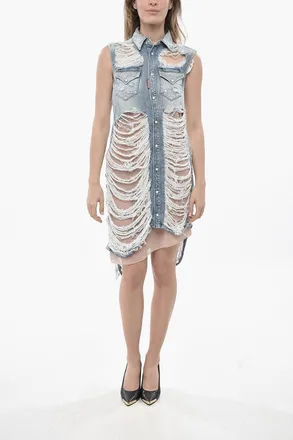 Dsquared2 Chemisier in Denim Distressed con Sottoveste Interna Dsquared2