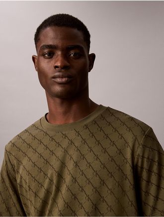 Calvin Klein Mens Liquid Touch Monogram Logo Crewneck Tee - Green - 2XL