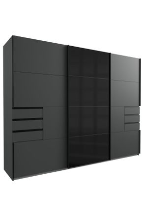 MID.YOU Mid.you Schiebetürenschrank, Graphitfarben, Schwarz, Metall, 6 Fächer, 6 Schubladen, 270x210x64 cm, BQ - Bündnis für Qualität, Made in Germany, DIN EN