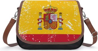 Generic Spain Vintage Flag Crossbody Bag Womens Handbag PU Message Bags Shoulder Purse with Adjustable Strap
