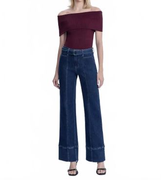 Flying Monkey Jubilant Super High Rise Belt Strap Vintage Flare Jeans In Dark Wash