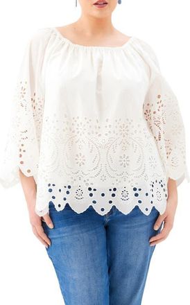 Karen Kane Eyelet Embroidered Peasant Top in Off White at Nordstrom, Size 2 X