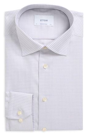 Eton Contemporary Fit Checked Shirt in Light Beige at Nordstrom, Size 15.5