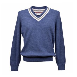 Brunello Cucinelli Blue V-Neck Ribbed Sweater, Brand Size 50 (US Size 40)