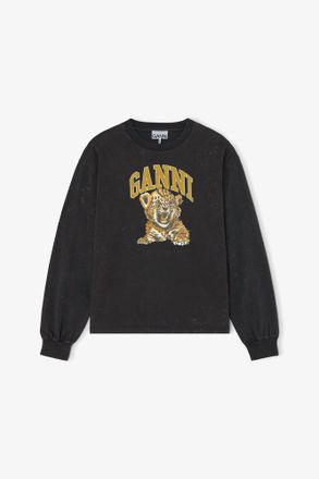 Ganni Mixed Long-sleeve T-shirt with Tiger - Size XXS Organic Cotton