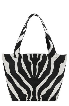 Mango Zebra Stripe Genuine Calf Hair & Leather Tote in Black at Nordstrom