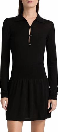 Frame Denim Smart Merino Wool Polo Minidress In Black