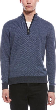 Raffi Diagonal Stripe 1/4-Zip Cashmere Mock Neck Sweater