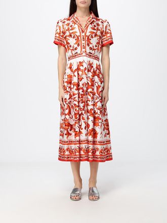 Dolce & Gabbana Maiolica Print Silk Midi Shirtdress