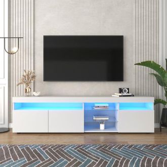 OEM Mueble De Tv Blanco Moderno, Con Iluminaci&oacute;n Led Modulable, 3 Puertas, Mueble De Sal&oacute;n, 180 X 35 X 45 Cm