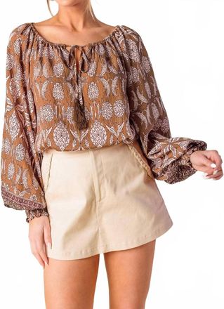 Flying Tomato Rosa Abstract Print Drawstring Top In Rust Flowy