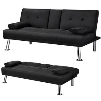 Yaheetech Divano Letto con 2 Braccioli Staccabili Divano Trasformabile Mobile Imbottito a 3 Posti Divanetto Reclinabile da Salotto con Supporto Centrale Porta