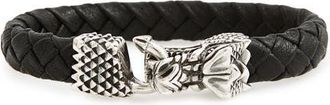 King Baby Leather Bracelet with Silver Dragon Clasp in Silver/black at Nordstrom