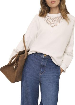 Mint Velvet Lace Detail Sweatshirt in Ivory at Nordstrom, Size X-Large