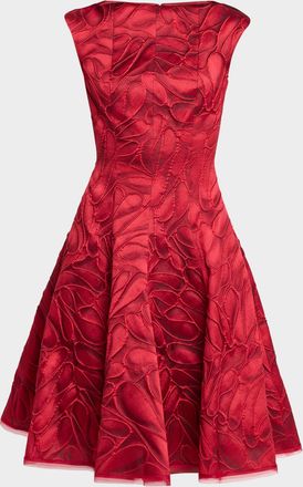 Talbot Runhof Honeydrop Jacquard Knee-Length Fit & Flare Dress