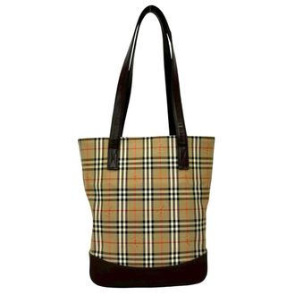 Burberry Beige Brown Leather Canvas Handbag Tote Bag (Pre-Owned)