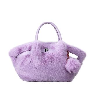 Generic Womens Plush Bags Plush Bag Bucket Handbag Folded Ball Shoulder Crossbody Small Size Polyester Lining Magnetic(PURPLE)