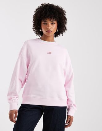 Tommy Jeans Felpa squadrata rosa con stemma