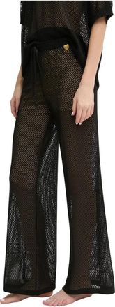 Twinset Wide Leg Open Knit Broeken - Dames - Broeken - Zwart - Maat: XL Leer