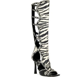 Azalea Wang Indrani Open Toe Knee High Boot in White Black at Nordstrom, Size 8.5