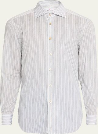 Kiton Mens Cotton Painted Stripe Sport Shirt