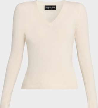 Sergio Hudson V-Neck Cotton-Cashmere Jersey Sweater